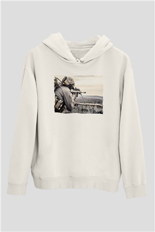 Asker Beyaz Unisex Kapüşonlu Sweatshirt