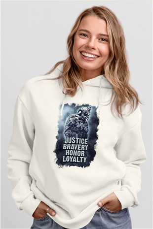 Asker Beyaz Unisex Kapüşonlu Sweatshirt