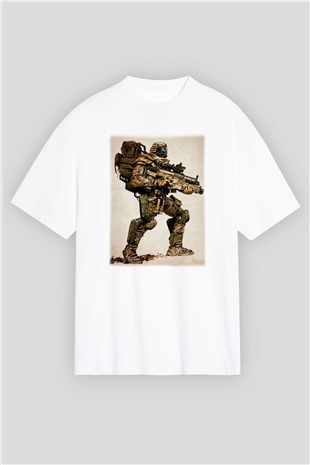 Asker Beyaz Unisex Oversize Tişört T-Shirt