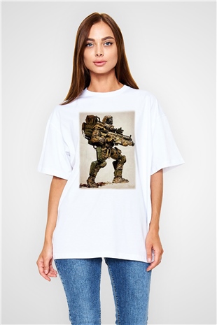 Asker Beyaz Unisex Oversize Tişört T-Shirt