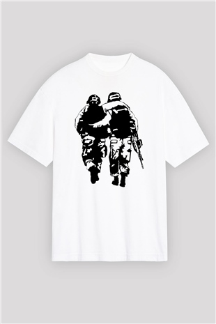 Asker Beyaz Unisex Oversize Tişört T-Shirt