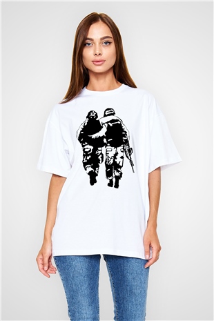 Asker Beyaz Unisex Oversize Tişört T-Shirt