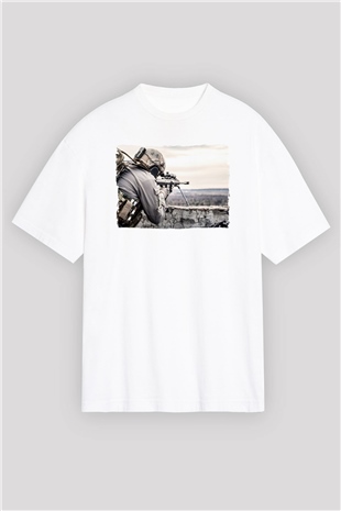 Asker Beyaz Oversize Tişört Oversize T-shirt - TişörtFabrikası