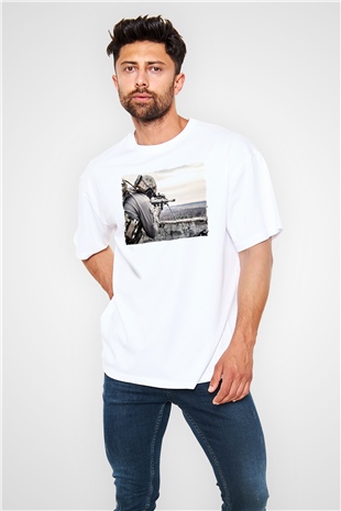Asker Beyaz Oversize Tişört Oversize T-shirt - TişörtFabrikası