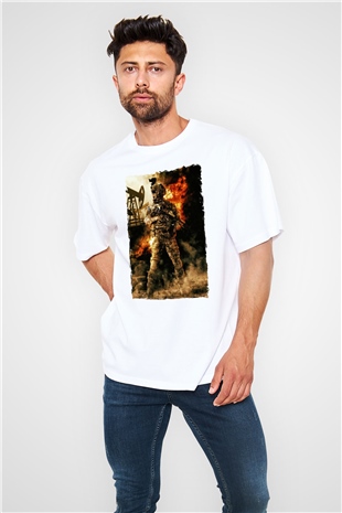 Asker Beyaz Oversize Tişört Oversize T-shirt - TişörtFabrikası