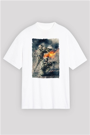 Asker Beyaz Oversize Tişört Oversize T-shirt - TişörtFabrikası
