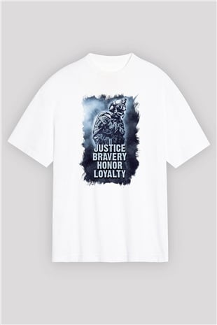 Asker Beyaz Oversize Tişört Oversize T-shirt - TişörtFabrikası