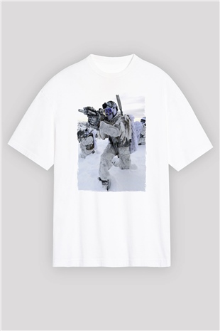 Asker Beyaz Oversize Tişört Oversize T-shirt - TişörtFabrikası