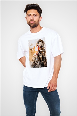 Asker Beyaz Oversize Tişört Oversize T-shirt - TişörtFabrikası