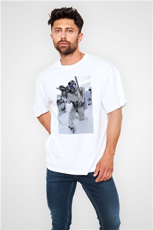 Asker Beyaz Oversize Tişört Oversize T-shirt - TişörtFabrikası