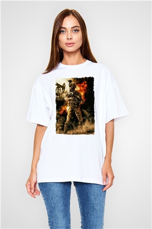 Asker Beyaz Oversize Tişört Oversize T-shirt - TişörtFabrikası