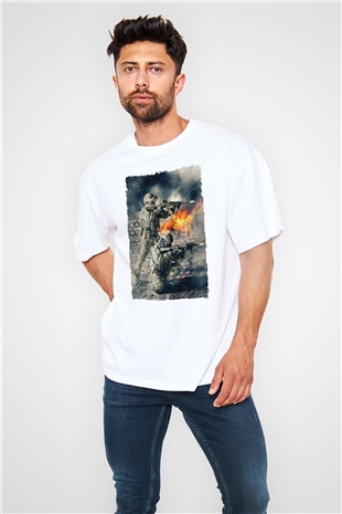 Asker Beyaz Oversize Tişört Oversize T-shirt - TişörtFabrikası