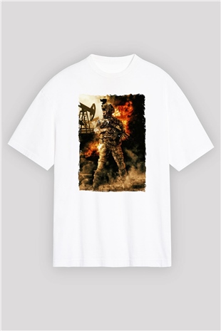Asker Beyaz Oversize Tişört Oversize T-shirt - TişörtFabrikası