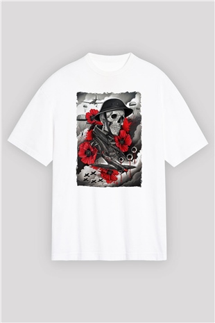 Asker Beyaz Oversize Tişört Oversize T-shirt - TişörtFabrikası
