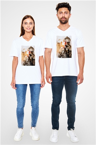 Asker Beyaz Unisex V Yaka Tişört