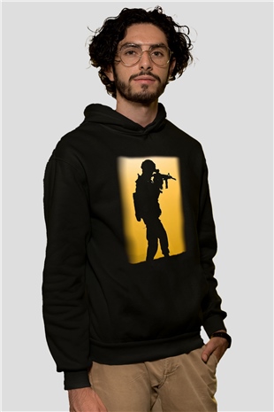 Asker Siyah Unisex Kapşonlu Sweatshirt