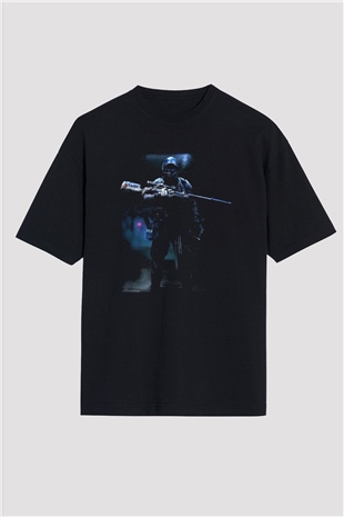 Asker Siyah Unisex Oversize Tişört T-Shirt
