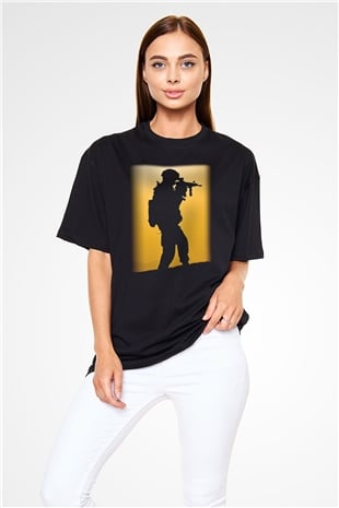 Asker Siyah Unisex Oversize Tişört T-Shirt