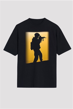 Asker Siyah Unisex Oversize Tişört T-Shirt