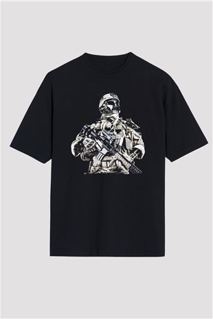 Asker Siyah Oversize Tişört Oversize T-shirt - TişörtFabrikası