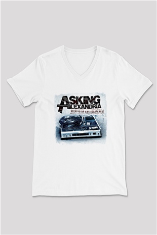Asking Alexandria Baskılı Unisex Beyaz V Yaka Tişört