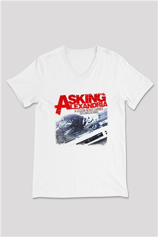 Asking Alexandria Baskılı Unisex Beyaz V Yaka Tişört