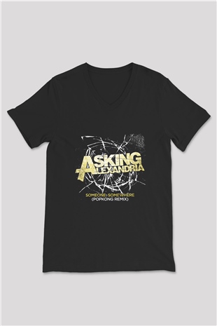 Asking Alexandria Baskılı Unisex Siyah V Yaka Tişört