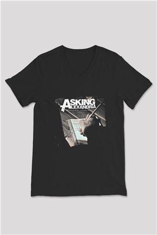 Asking Alexandria Baskılı Unisex Siyah V Yaka Tişört