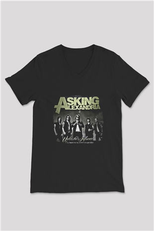 Asking Alexandria Baskılı Unisex Siyah V Yaka Tişört