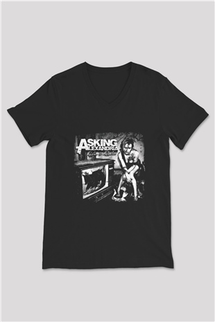 Asking Alexandria Baskılı Unisex Siyah V Yaka Tişört
