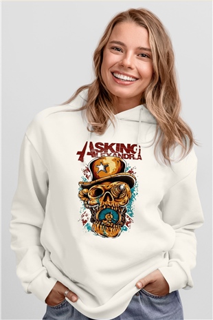 Asking Alexandria Beyaz Unisex Kapüşonlu Sweatshirt