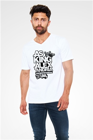 Asking Alexandria Beyaz Unisex V Yaka Tişört T-Shirt