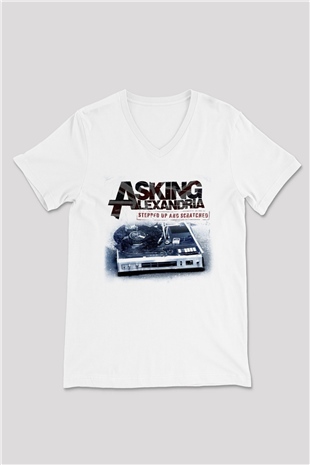 Asking Alexandria Beyaz Unisex V Yaka Tişört