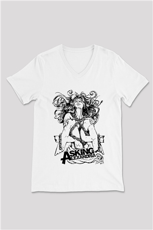 Asking Alexandria Beyaz Unisex V Yaka Tişört
