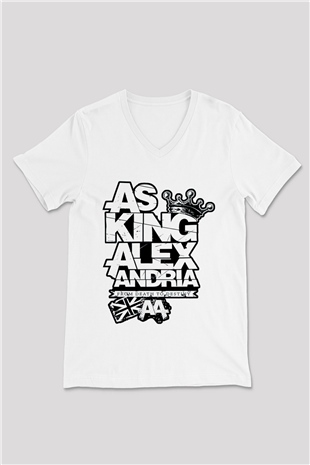 Asking Alexandria Beyaz Unisex V Yaka Tişört T-Shirt