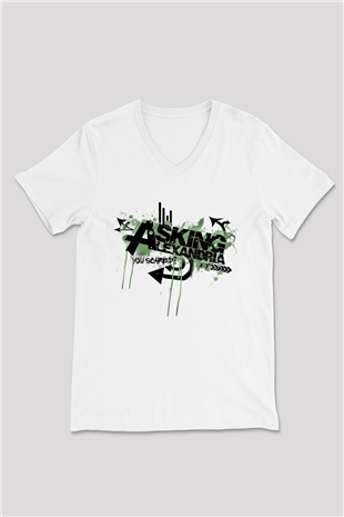 Asking Alexandria Beyaz Unisex V Yaka Tişört