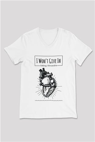 Asking Alexandria Beyaz Unisex V Yaka Tişört T-Shirt