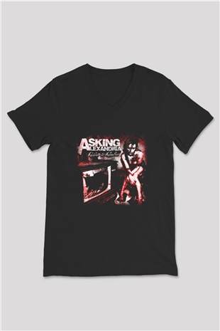 Asking Alexandria Siyah Unisex V Yaka Tişört T-Shirt