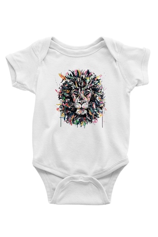 Aslan Baskılı Beyaz Unisex Bebek Body - Zıbın