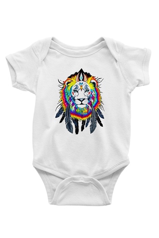 Aslan Baskılı Beyaz Unisex Bebek Body - Zıbın