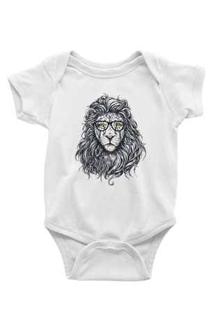 Aslan Baskılı Beyaz Unisex Bebek Body - Zıbın