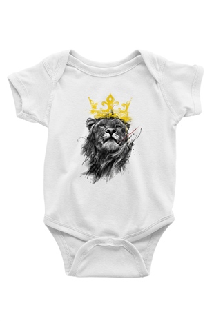 Aslan Baskılı Beyaz Unisex Bebek Body - Zıbın