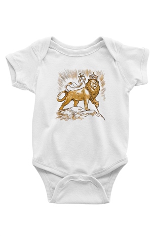 Aslan Baskılı Beyaz Unisex Bebek Body - Zıbın