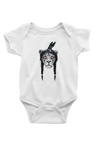 Aslan Baskılı Beyaz Unisex Bebek Body - Zıbın