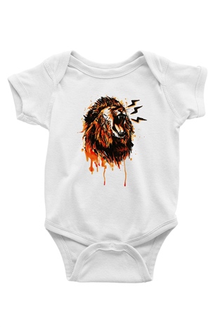 Aslan Baskılı Beyaz Unisex Bebek Body - Zıbın