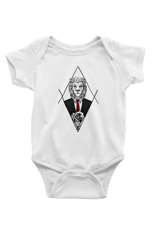 Aslan Baskılı Beyaz Unisex Bebek Body - Zıbın