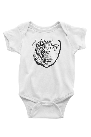 Aslan Baskılı Beyaz Unisex Bebek Body - Zıbın