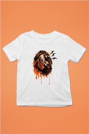 Aslan Baskılı Beyaz Unisex Çocuk Tişört