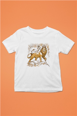 Aslan Baskılı Beyaz Unisex Çocuk Tişört