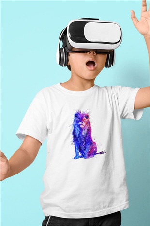 Aslan Baskılı Beyaz Unisex Çocuk Tişört